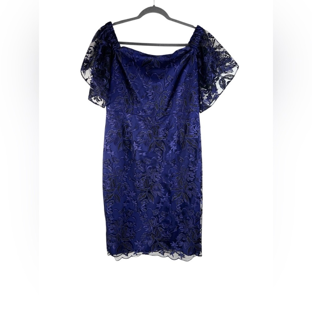 New Trina Turk Women Off The Shoulder Sheath Night Out Dress Blue Nightshade 10 - Picture 2 of 8